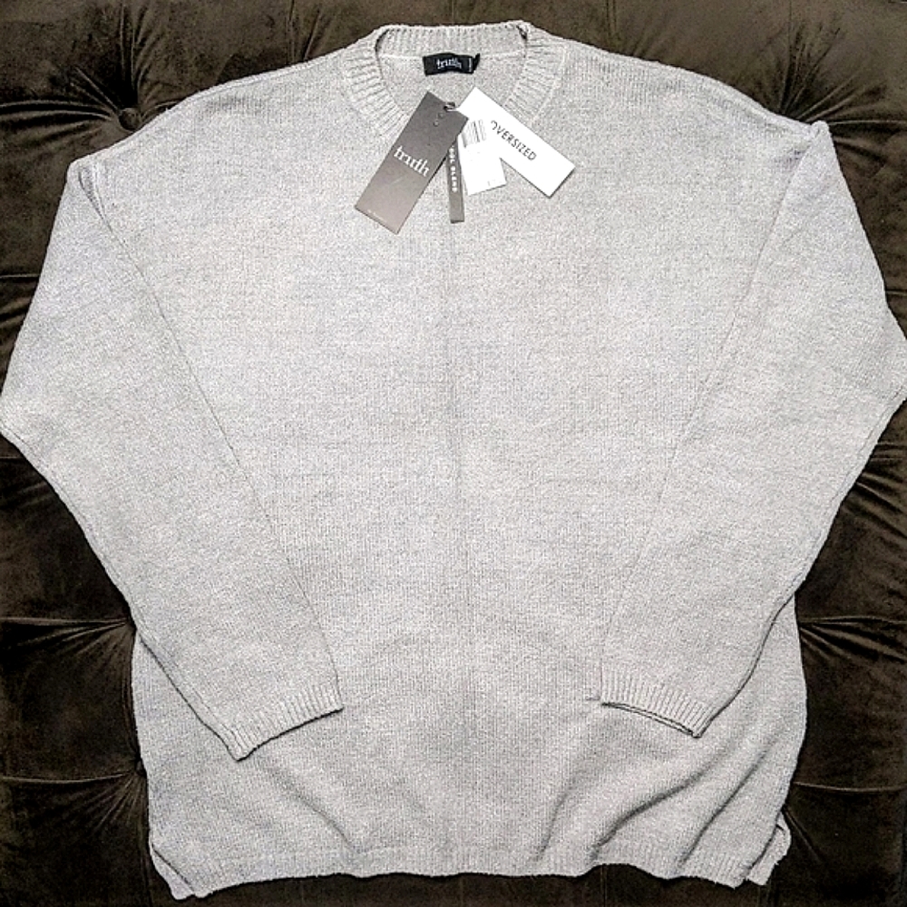 Mens Crew Slub Sweater L Truth Republic Cotton Wool Oversize Bouclé Popcorn Knit